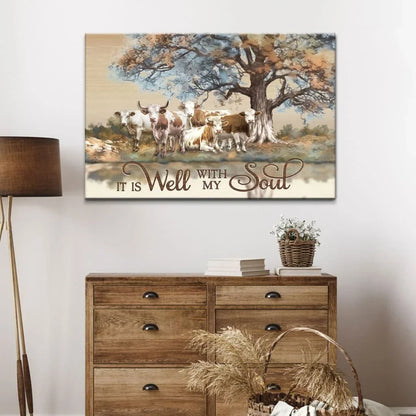 christian wall art it is well with my soul canvas art cows under tree (Landscape) (view 2)
