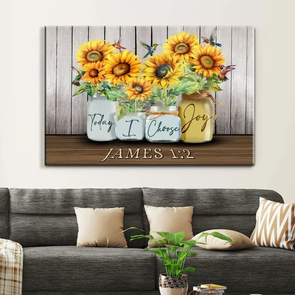 today i choose joy james 1 2 wall art canvas sunflower vase hummingbird (Landscape) (view 2)
