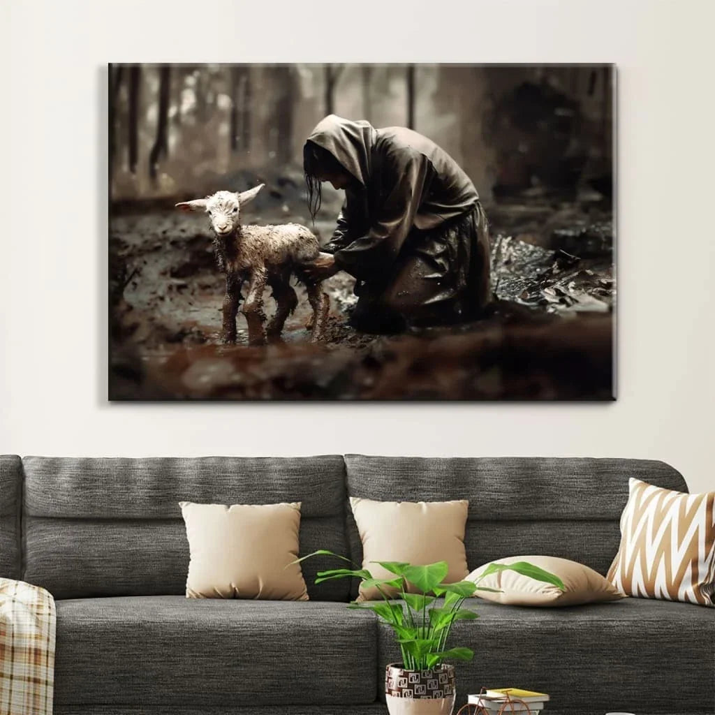 jesus rescues lost lamb wall art canvas (Landscape) (view 8)