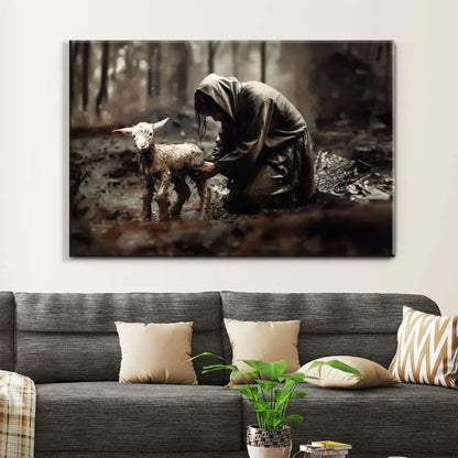 jesus rescues lost lamb wall art canvas (Landscape) (view 8)