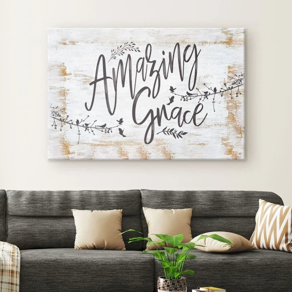 amazing grace rustic christian wall art canvas (Landscape) (view 2)