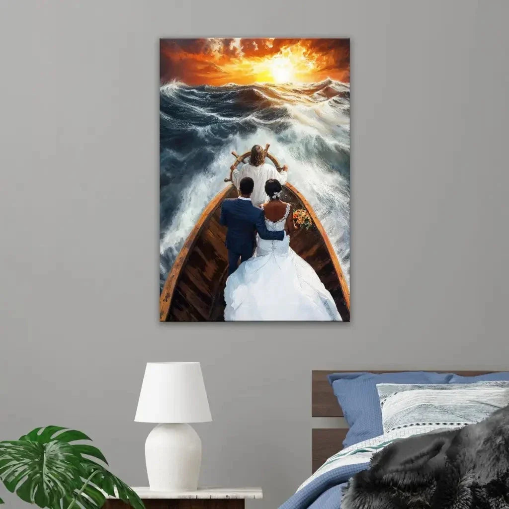 jesus steers ship with married couple canvas art print african couples version (view 3)