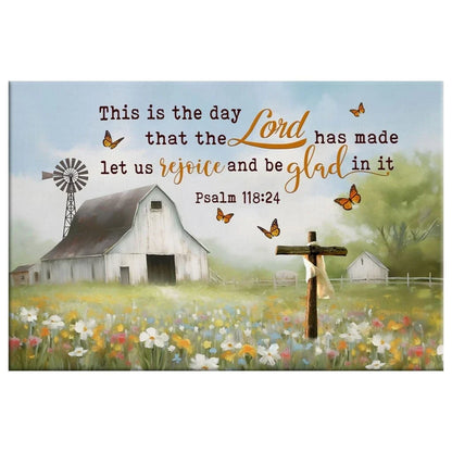 this is the day that the lord has made old barn cross wall art canvas (Landscape) (view 2)