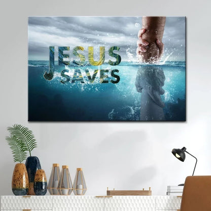 christian wall art jesus saves canvas jesus reaching out his hand (Landscape) (view 2)