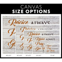 rejoice always pray continually give thanks bible verse wall art canvas print (Landscape) (view 2)