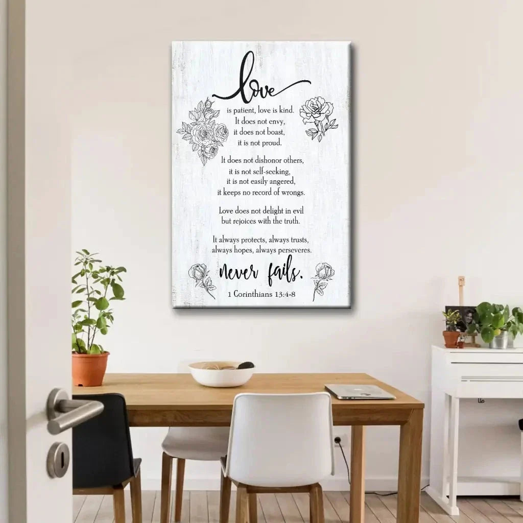 love never fails 1 corinthians 13 4 8 wall art canvas (Landscape) (view 7)