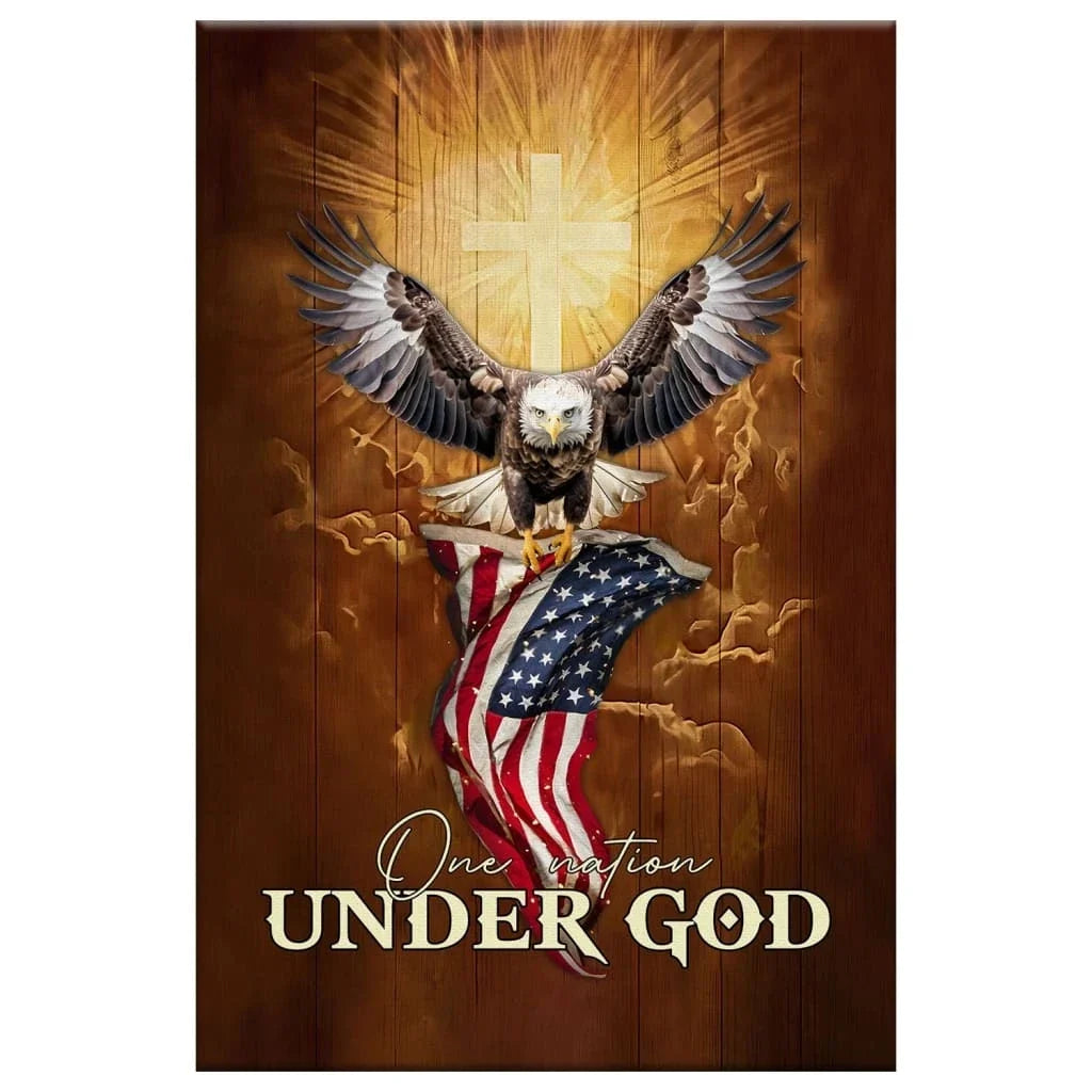 one nation under god bald eagle with american flag wall art canvas (view 3)