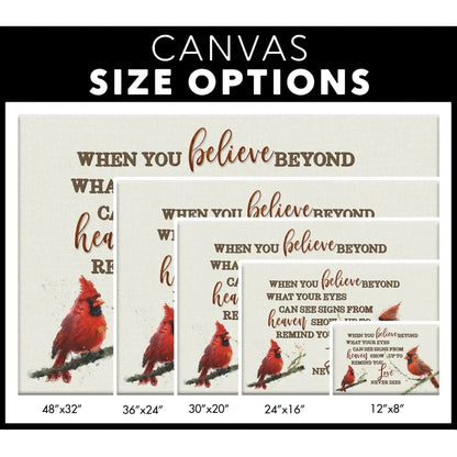 when you believe beyond what your eyes can see cardinal christian wall art canvas (Landscape) (view 3)