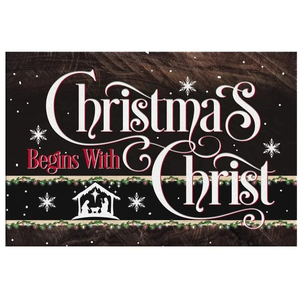 christmas begins with christ jesus born wall art canvas christian christmas decoration (Landscape) (view 3)