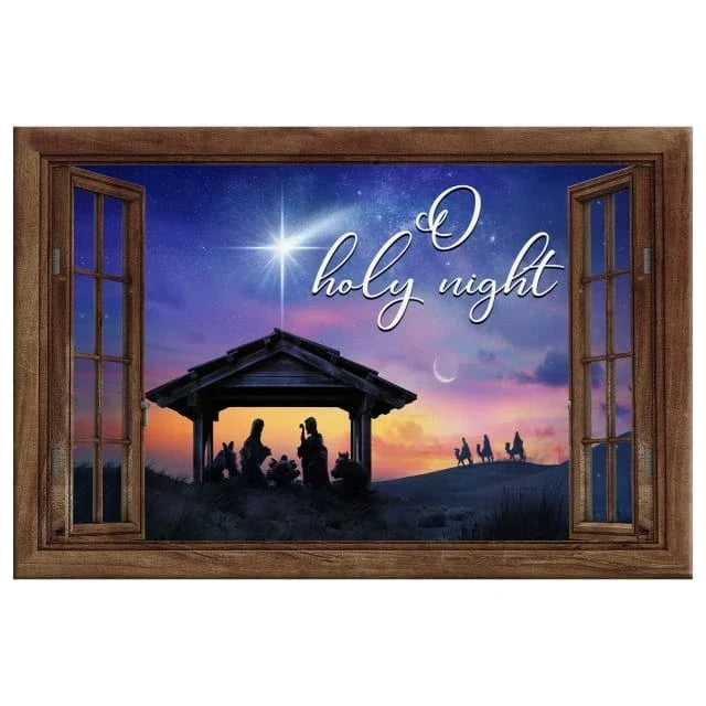 o holy night nativity of christ christmas wall art canvas (Landscape) (view 3)