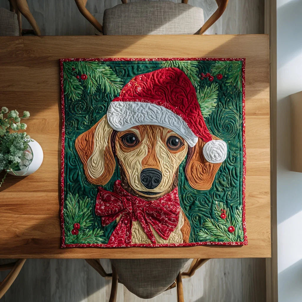 Green Dachshund Cheer Quilted Table Topper
