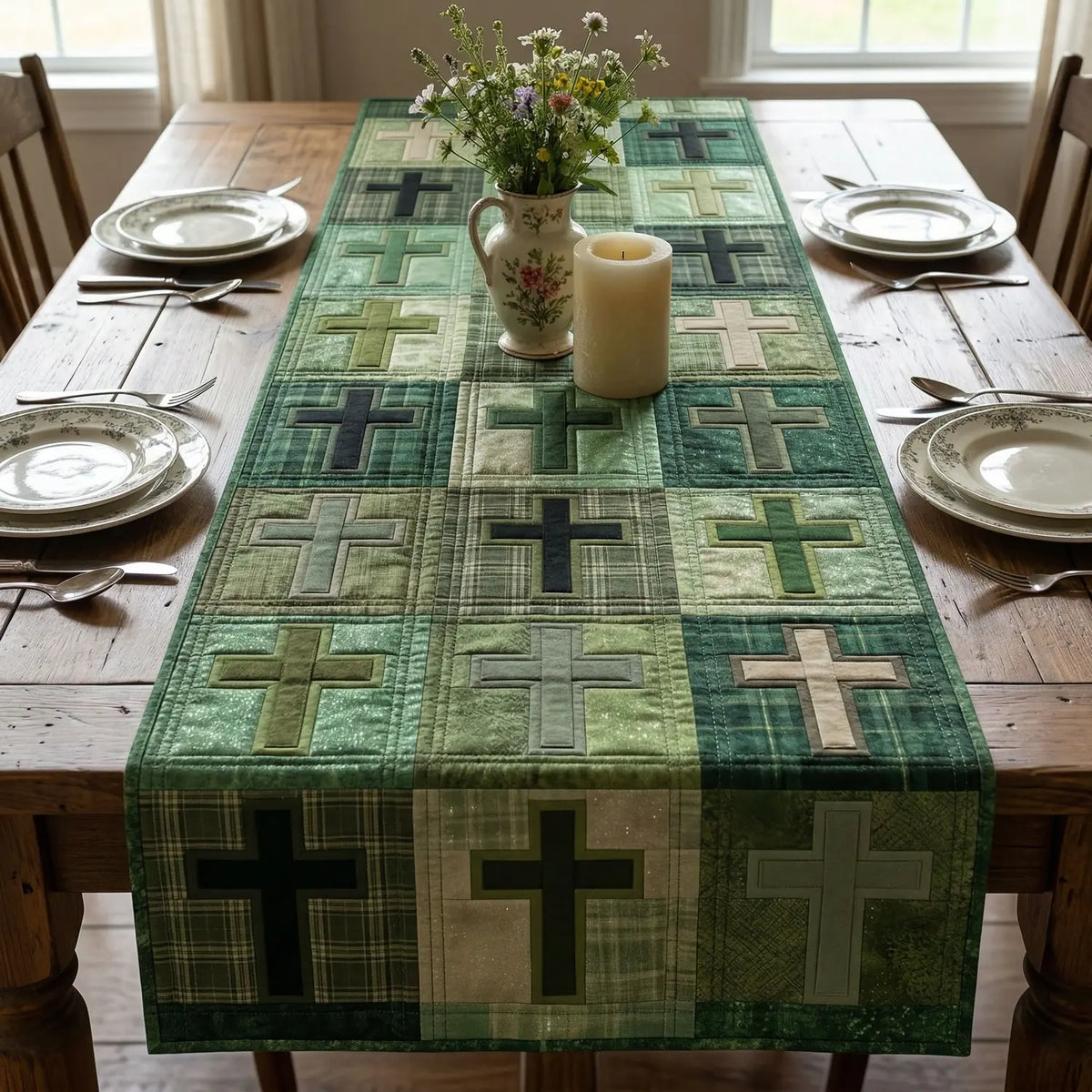 Green Faith Quilted Table Runner