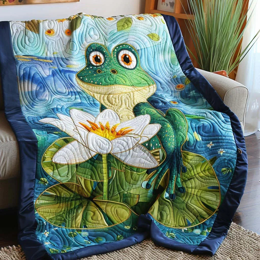 Green Frog Quilt Blanket - Quilted Blanket by Wild and Way