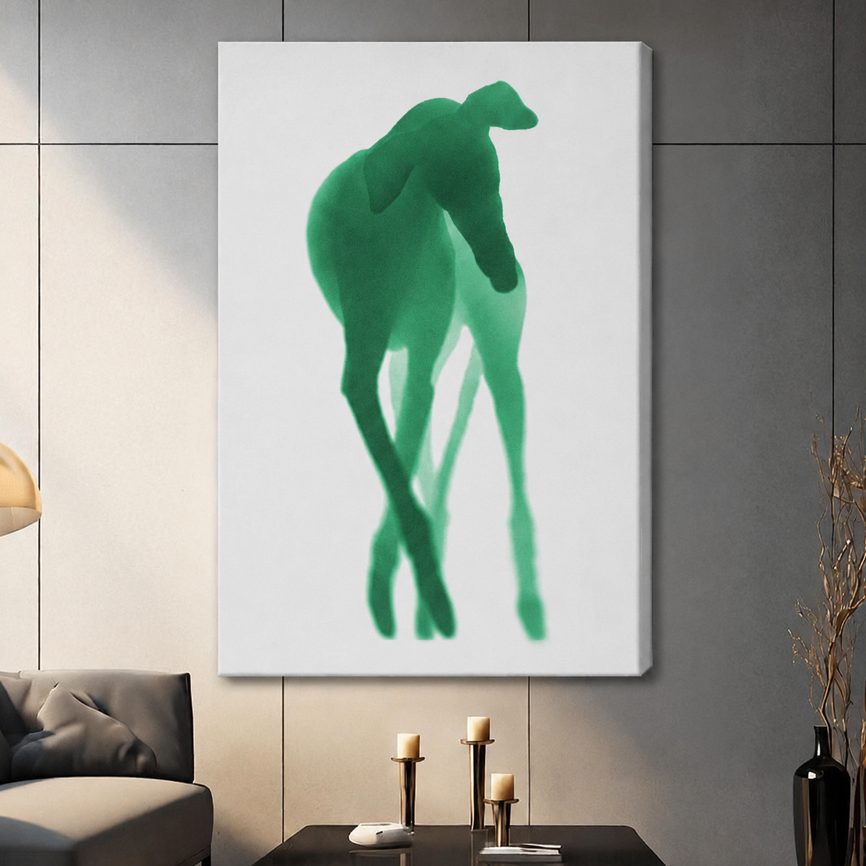 Minimalist Green Deer Silhouette Modern Wall Art