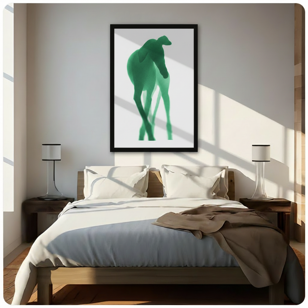 Minimalist Green Deer Silhouette Modern Wall Art