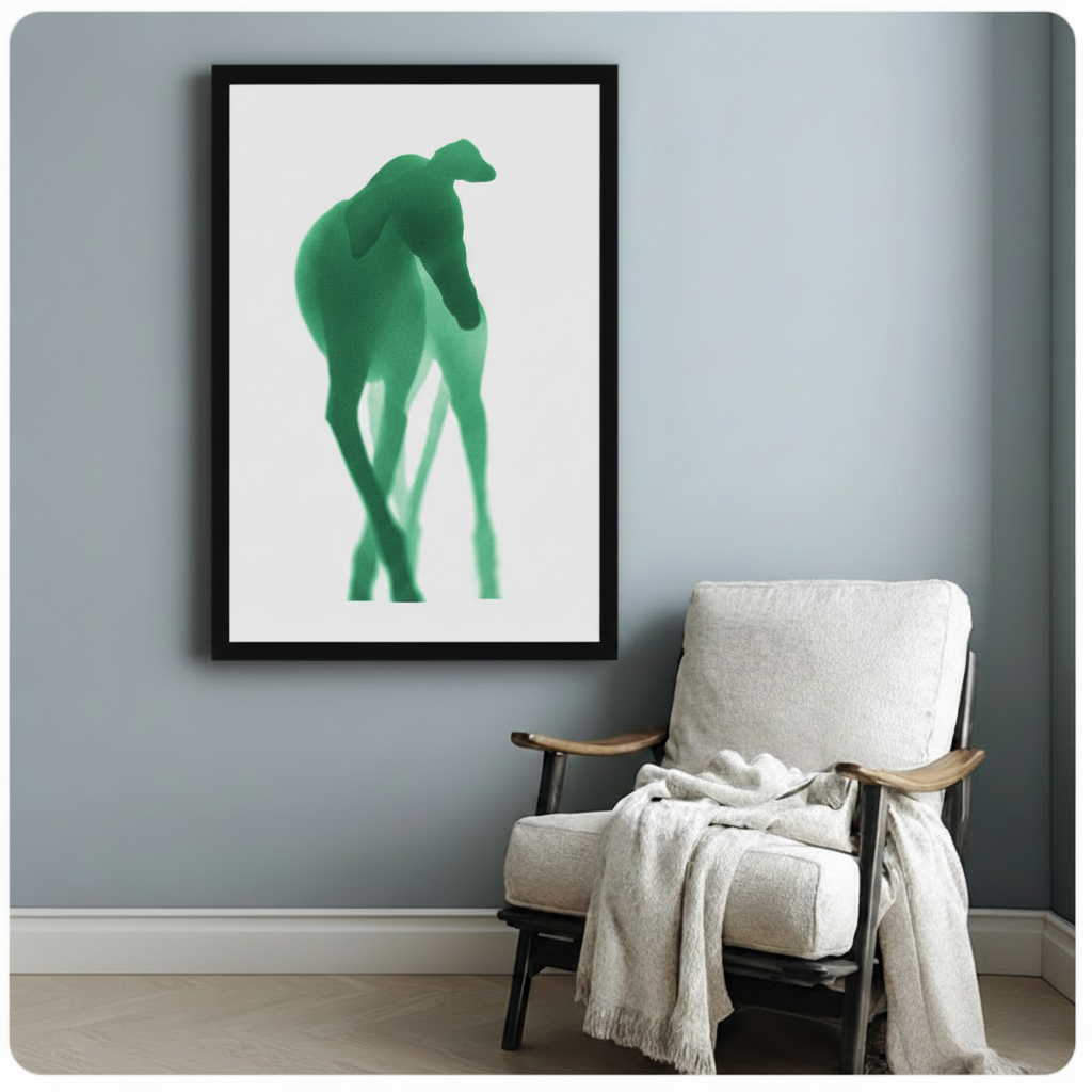 Minimalist Green Deer Silhouette Modern Wall Art