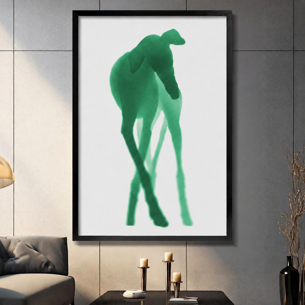 Minimalist Green Deer Silhouette Modern Wall Art