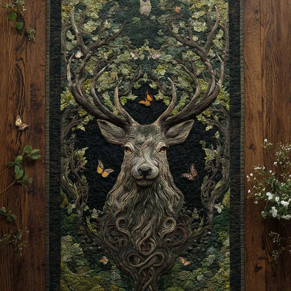 Green Heart Stag Quilted Table Runner
