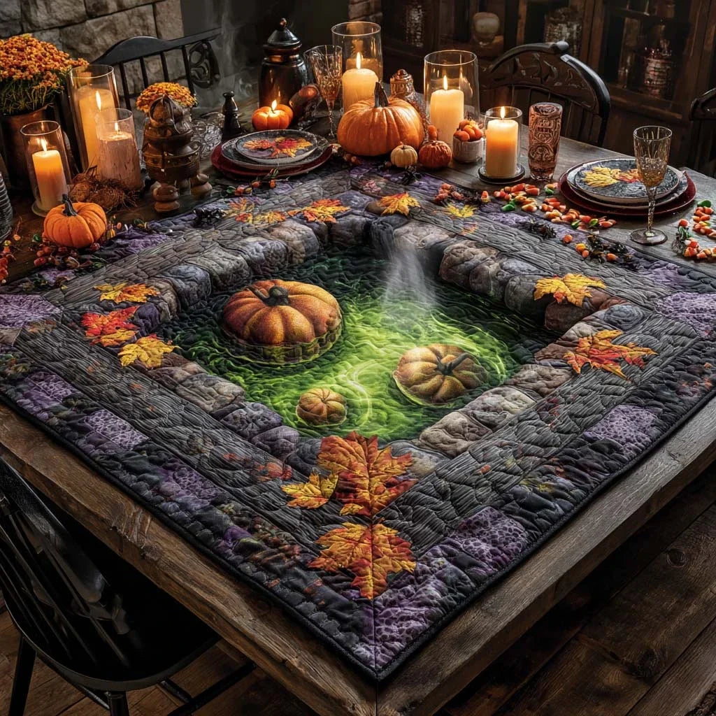 Green Mist Pumpkin Well Quilted Table Topper