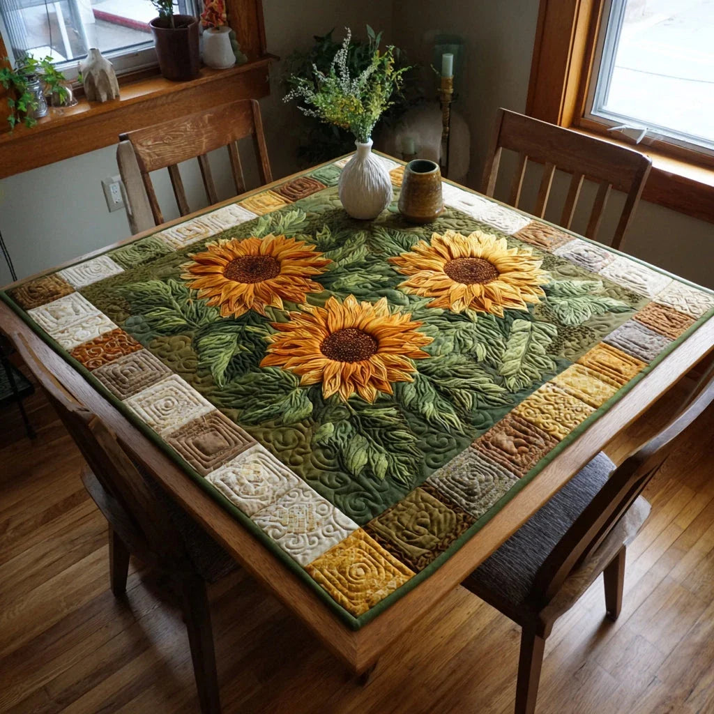 Green Sunflower Bunch Quilted Table Topper