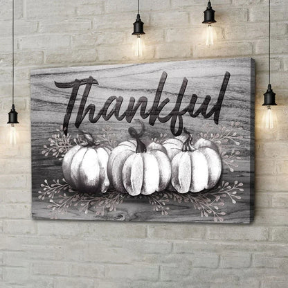 thankful fall pumpkins thanksgiving wall art canvas (Landscape) (view 3)