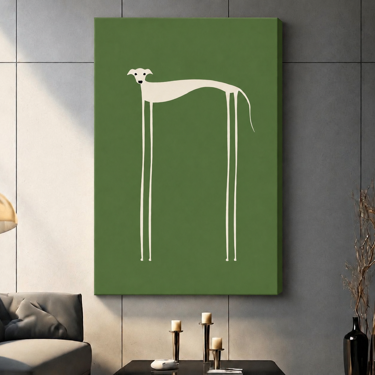 Minimalist Greyhound Wall Art Olive Green Canvas Print