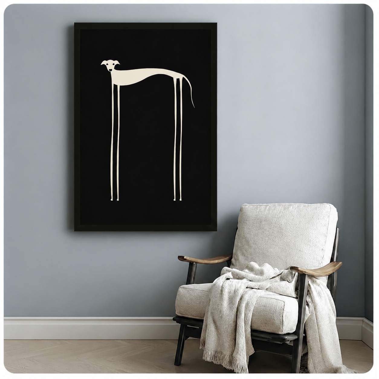 Minimalist Greyhound Wall Art Black Canvas Print