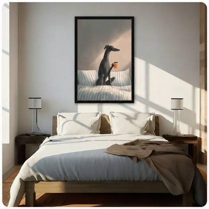 Greyhound Morning Coffee Cozy Dog Canvas Art Wall Art