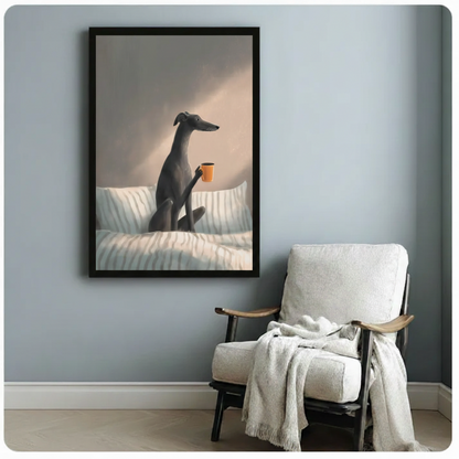 Greyhound Morning Coffee Cozy Dog Canvas Art Wall Art