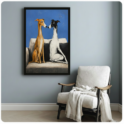 Two Greyhounds on Sofa Canvas Art Wall Art