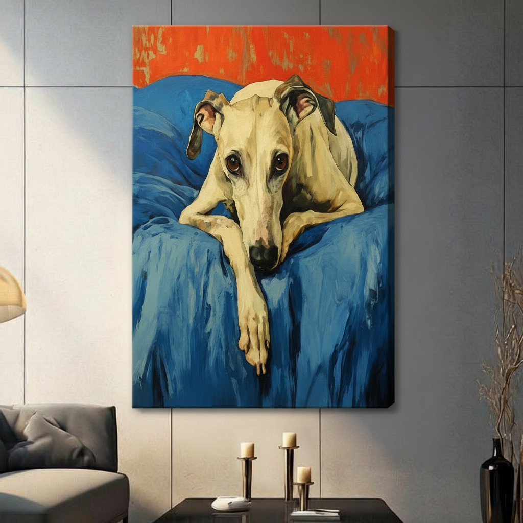 Greyhound Blue Sofa Oil Painting Canvas Art Wall Art