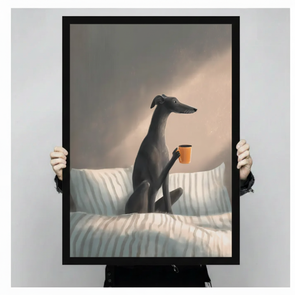 Greyhound Morning Coffee Cozy Dog Canvas Art Wall Art