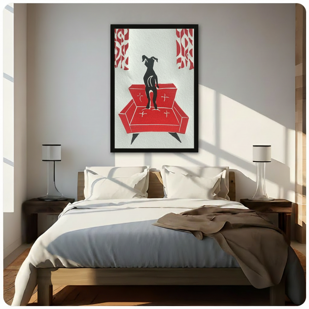 Greyhound Red Sofa Mid-Century Canvas Art Wall Art