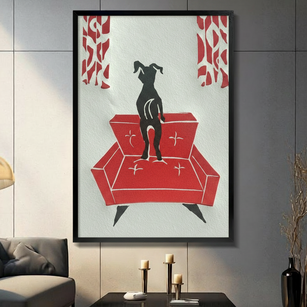 Greyhound Red Sofa Mid-Century Canvas Art Wall Art