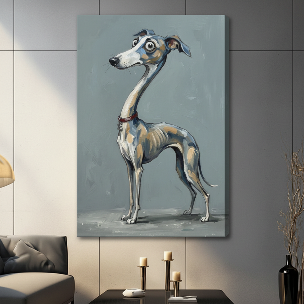 Whimsical Greyhound Portrait Funny Canvas Wall Art