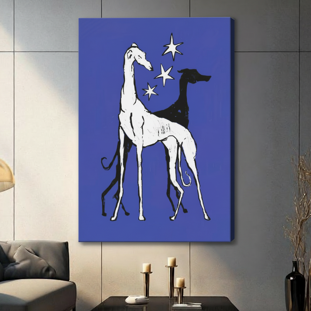 Greyhound Stars Blue Canvas Wall Art