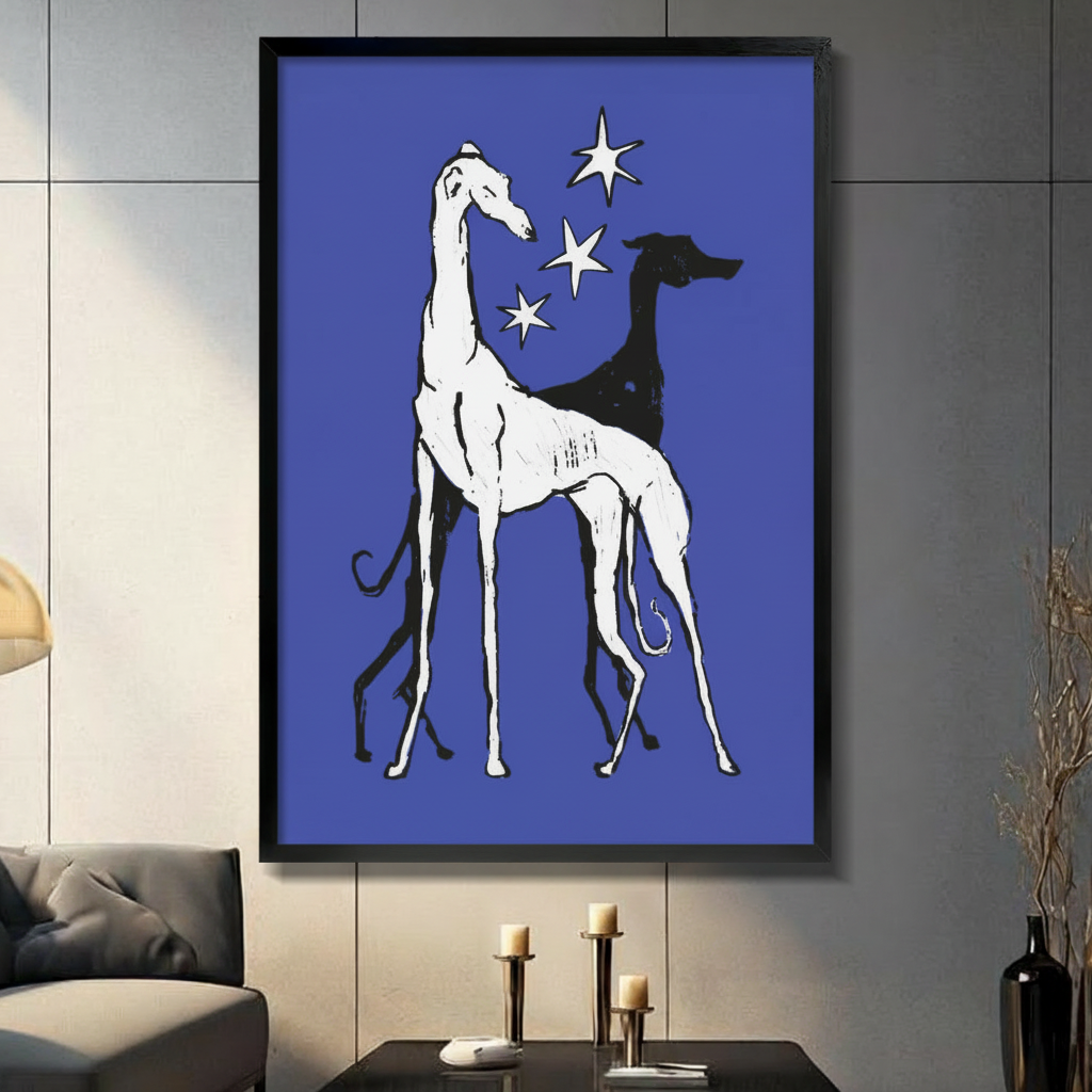 Greyhound Stars Blue Canvas Wall Art