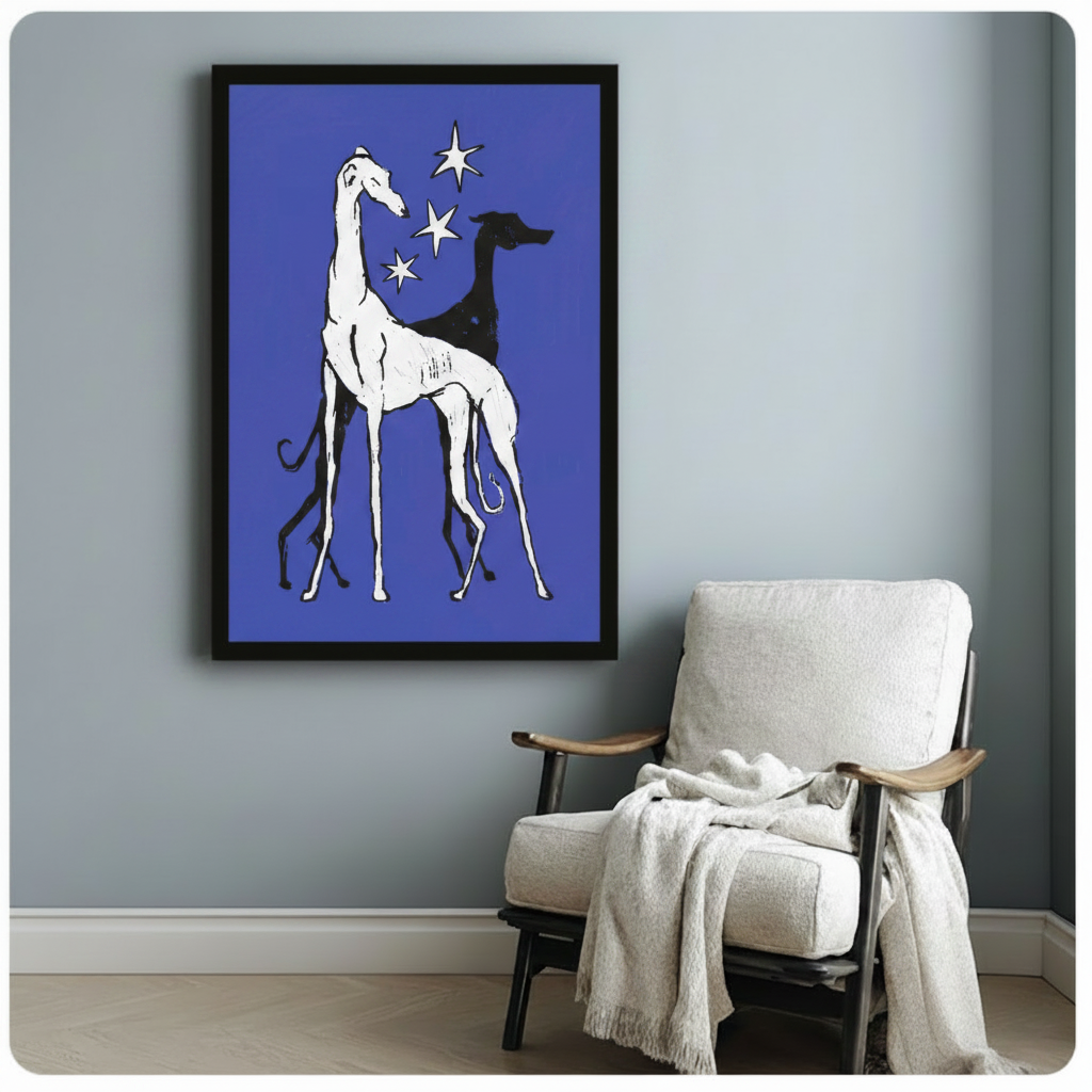 Greyhound Stars Blue Canvas Wall Art