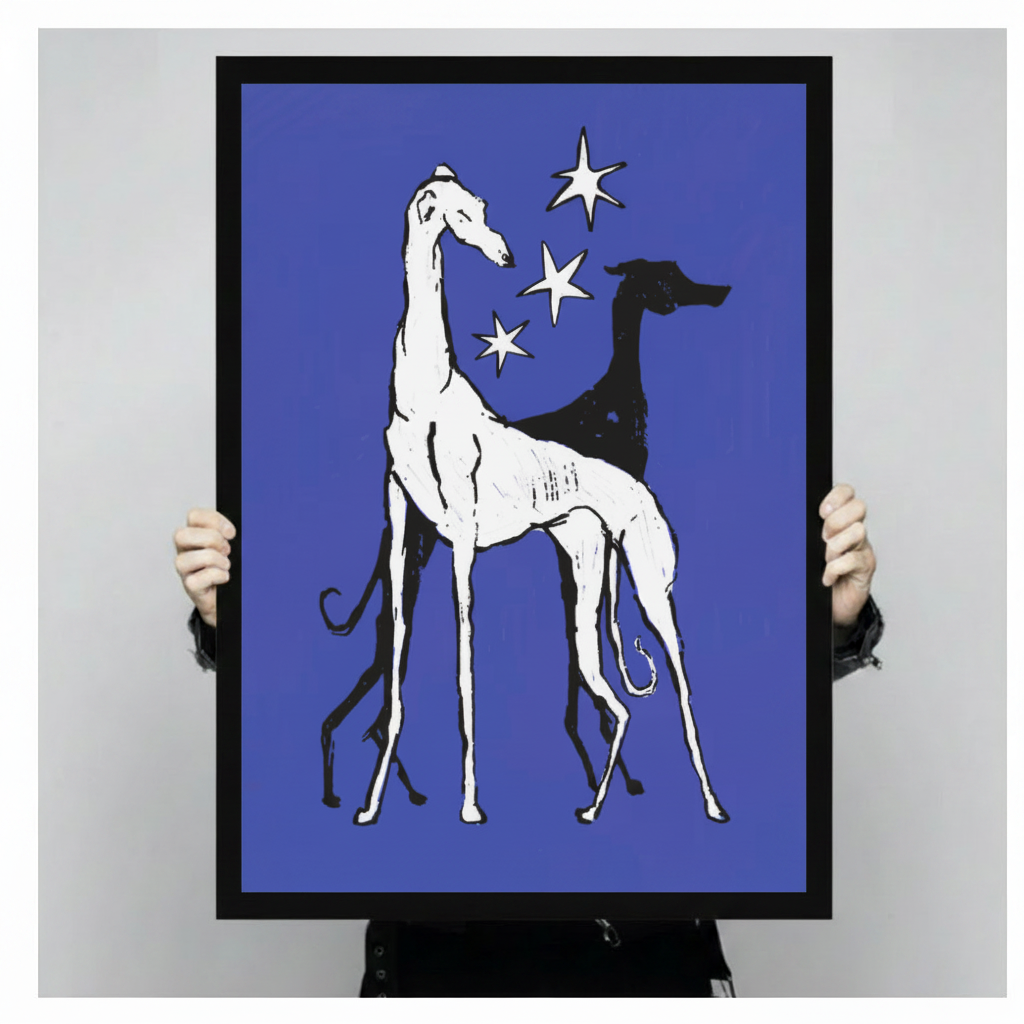 Greyhound Stars Blue Canvas Wall Art