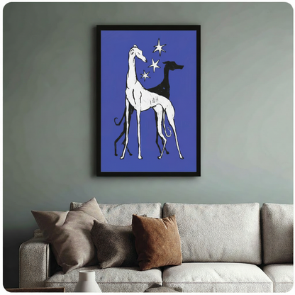Greyhound Stars Blue Canvas Wall Art