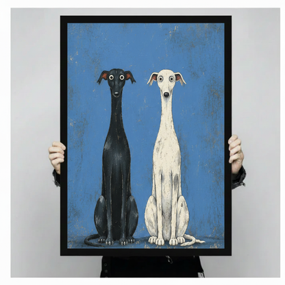 Whimsical Black White Greyhound Duo Canvas Art