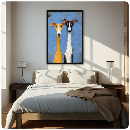 Whimsical Greyhound Duo Folk Art Canvas Print