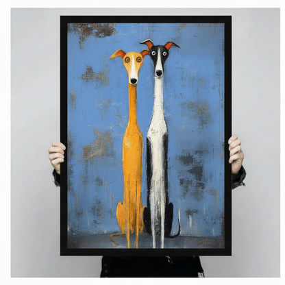 Whimsical Greyhound Duo Folk Art Canvas Print