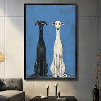 Whimsical Black White Greyhound Duo Canvas Art