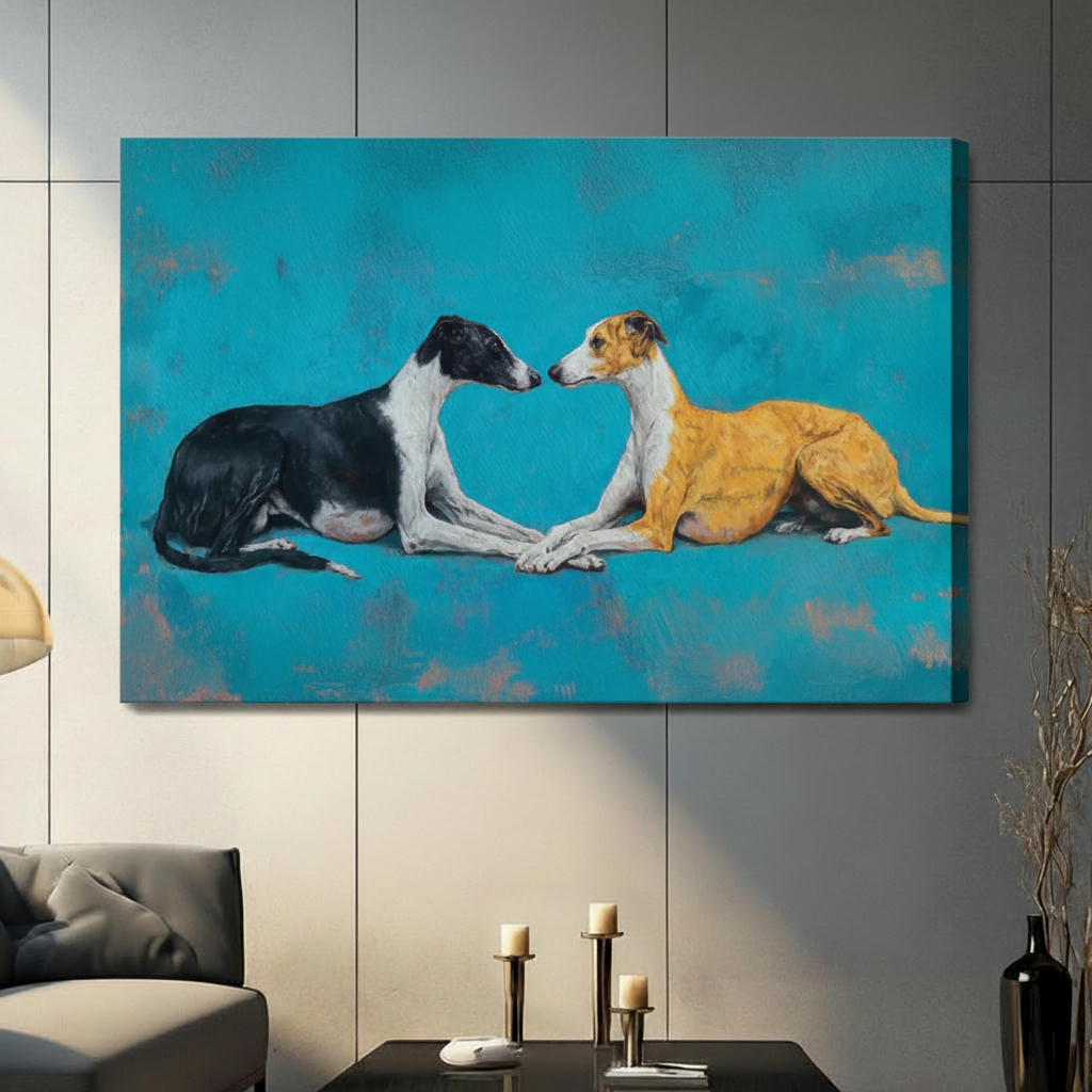 Greyhound Duo Oil Painting Canvas Wall Art