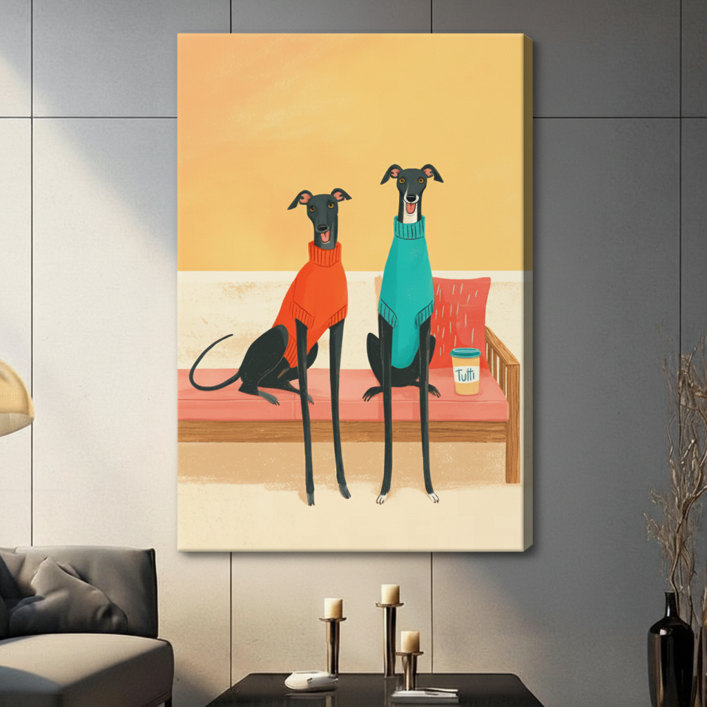 Funny Greyhound Dogs in Sweaters Canvas Wall Art