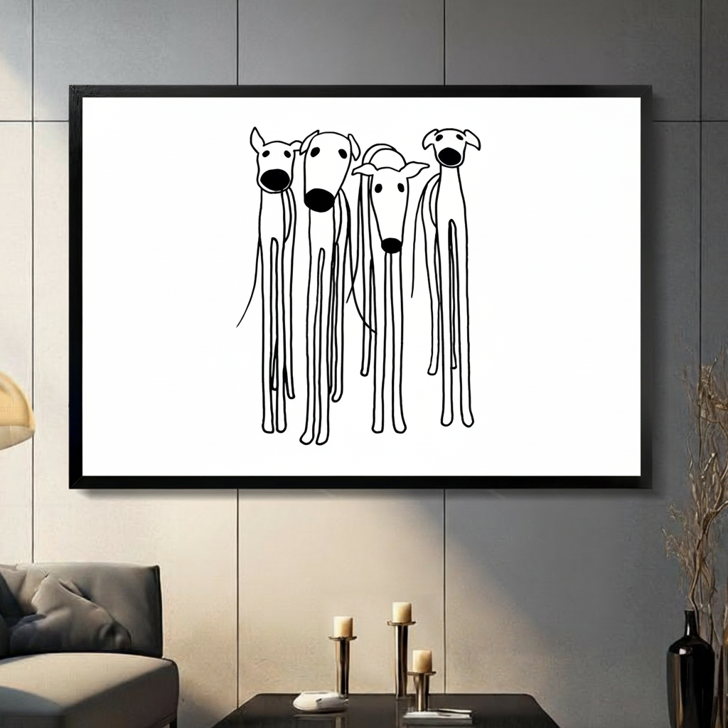 Minimalist Greyhound Dogs Line Art Canvas Wall Art