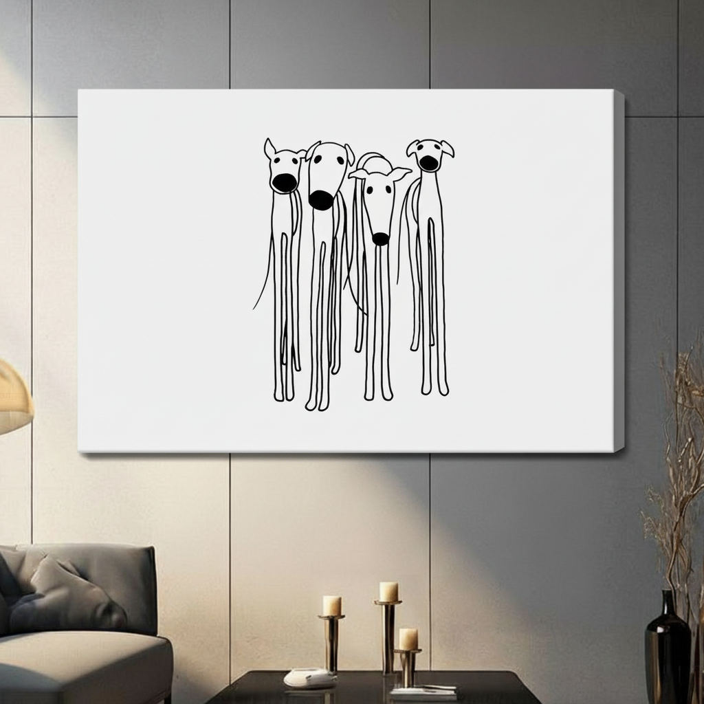 Minimalist Greyhound Dogs Line Art Canvas Wall Art