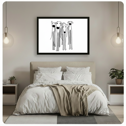 Minimalist Greyhound Dogs Line Art Canvas Wall Art