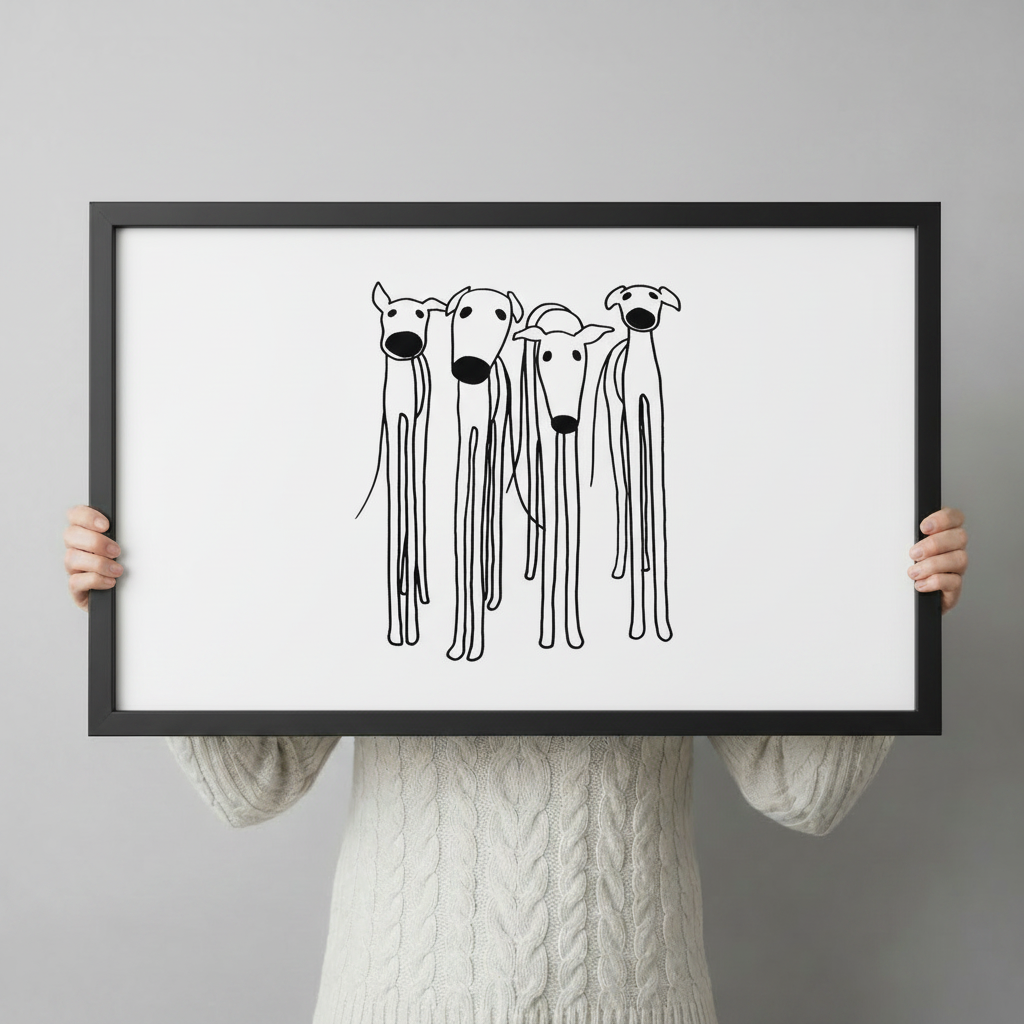 Minimalist Greyhound Dogs Line Art Canvas Wall Art